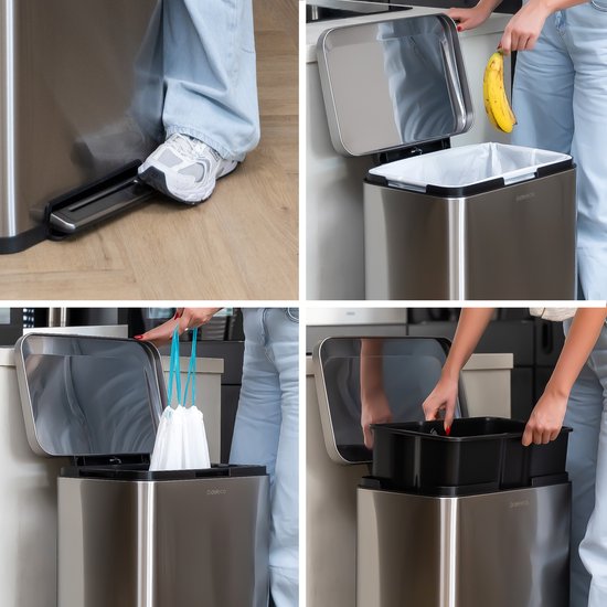 Deleca Prullenbak Prestige - 50 Liter - Breed - RVS Vuilnisbak / Afvalemmer / Pedaalemmer - Met Voetpedaal en Slow Close - Mat Zilver