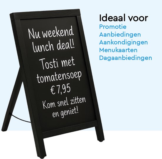 BRASQ Krijtstoepbord Zwart - 55x 85 CM - Krijtbord - Reclamebord - Stoepbord - Enkelzijdig - voor Binnen en Buiten - Horeca