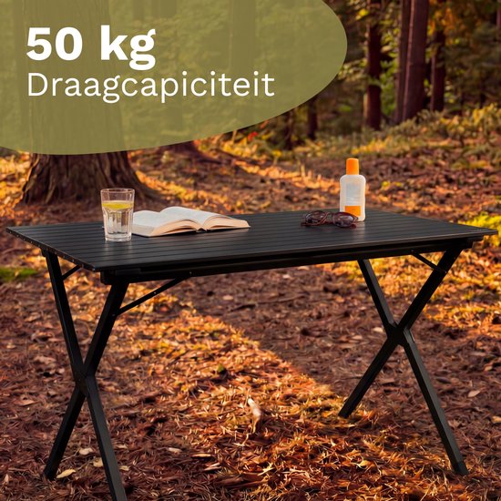 TRVLMORE Campingtafel - 120x70x70cm - Lichtgewicht met Aluminium Frame - Vouwtafel Verstelbaar - Kampeertafel - Klaptafel - Zwart