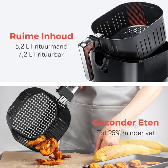 KitchenBrothers Airfryer XL - 1890W - Heteluchtfriteuse XXL - 7,2L Inhoud - 80ºC tot 200ºC - Zwart