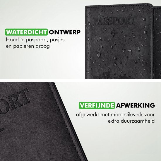 Travelhawk Paspoorthoesje - paspoorthouder - Travel Wallet - Organizer - RFID - Wereldkaart - PU Leer - Zwart