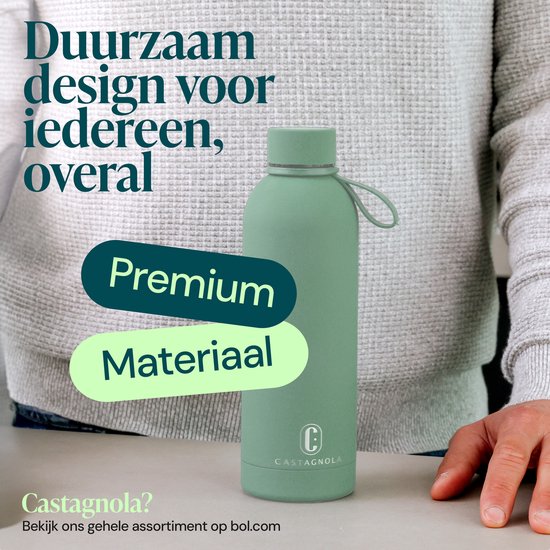 Castagnola Waterfles - RVS Drinkfles 500 ML - Stalen Thermosfles - Drinkflessen voor Volwassenen - Dubbelwandig - Groen