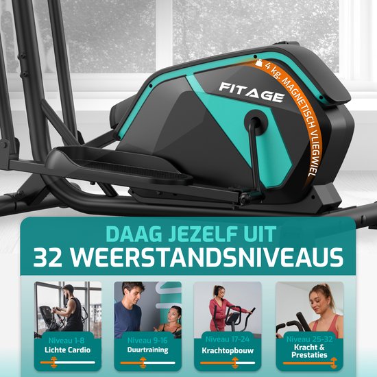 FITAGE Crosstrainer Geluidsarm - Crosstrainers met Bluetooth Kinomap & Zwift - Fitness Trainer met 24 trainingsprogramma’s - Nauwkeurige Hartslagmeter