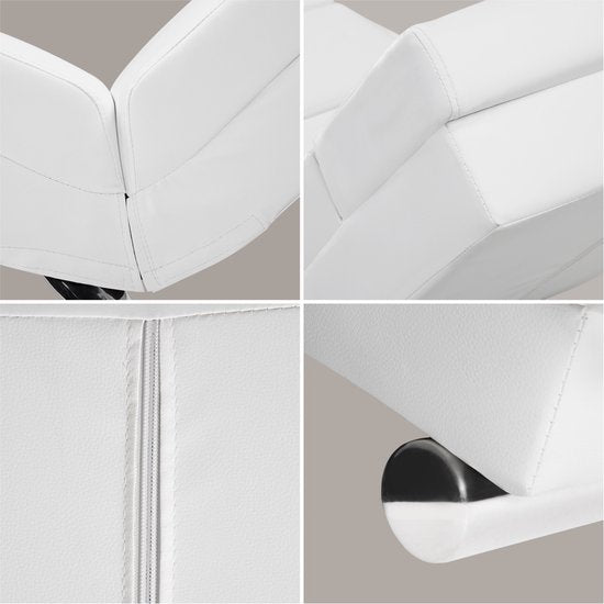 Casaria Relax ligstoel London wit leer met verchroomde pootjes