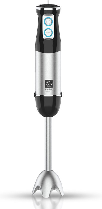 KitchenLove Staafmixer - 800W - 6 Snelheden + Turbo - Zwart/RVS