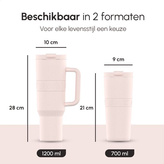 ONYX Drinkfles met Rietje 1.2 Liter - Waterfles voor Kinderen & Volwassenen - Thermosbeker Travel Mug - Motiverende Drinkbus - Drinkbeker voor School - Roze