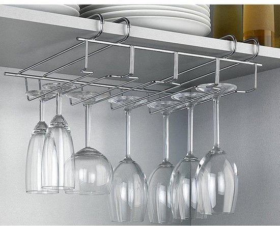 Wijnrek voor 12 glazen - 34x25x9cm - Zilverkleurig metaal - 12 wijnglazen