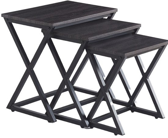 Ceruzo Bijzettafels - Paris - Set van 3 - Zwart Metaal en MDF - Modern Design