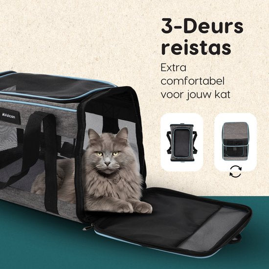 Volcan Reistas Kat - Reismand van Katoen - Draagtas Katten of Kleine Hond - Kattenreismand- Grijs