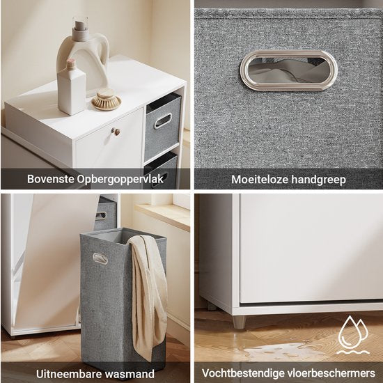 SoBuy Badkamermeubel met wasmand, Opbergkast met 2 stoffen manden, ruimtebesparend, vuile was, Wit, voor wasruimte BZR218-W