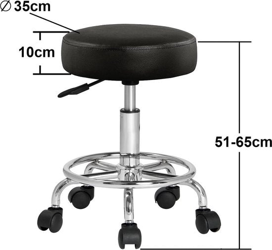 Rolkruk - Hoogte Verstelbaar 360°C Draaibaar - 51-65cm Zithoogte Zwart