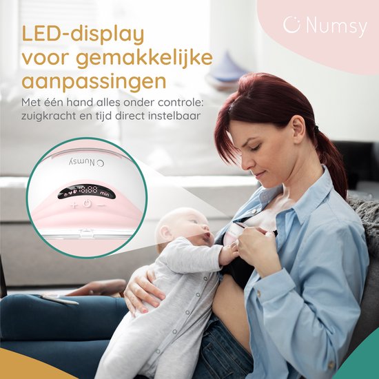 Numsy Elektrische Draadloze Handsfree Dubbele Borstkolf – BPA-vrij – 1 Stuk – met Opbergtas – Nude Roze