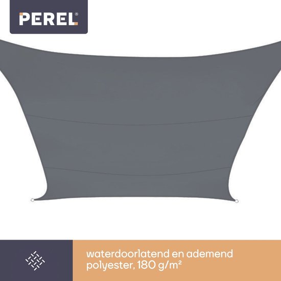 Perel Schaduwdoek, waterdoorlatend, luchtdoorlatend, 5 x 5 m, 180 g/m², HDPE, vierkant, donkergrijs