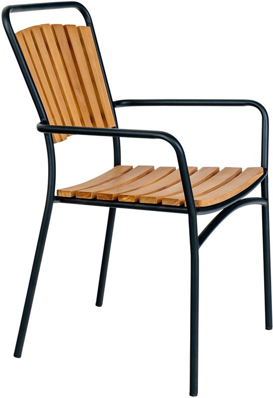 House Nordic - Cleveland - Set van 4 Stijlvolle Tuinstoelen - 64 x 64 x 91 cm - Teak Hout & Metaal - Natuurlijk / Zwart