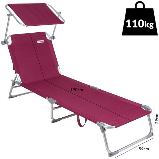 Casaria Ligstoel Ibiza – met Zonnedak - 190x59x29 cm – Rood