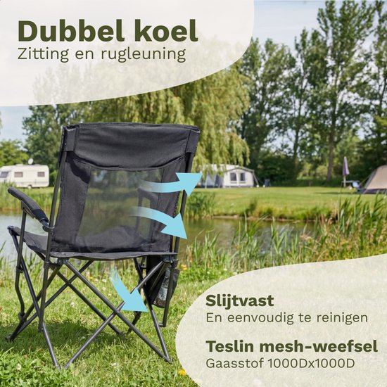 TRVLMORE Campingstoel - Opvouwbaar - 120KG Draagvermogen - Incl. Draagtas - Klapstoel - Visstoel - Kampeerstoel - Vouwstoel - Zwart