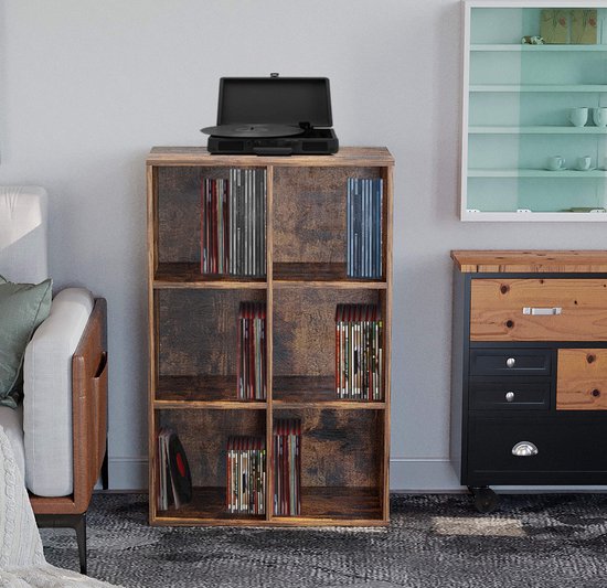Boekenkast 6 open vakken - wandkast - vakkenkast - vintage bruinkleurig