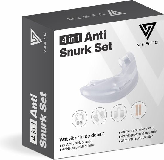 Vesto® Snurk set - 2x Anti Snurk Beugel - 20x Neuspleister - 8x Neusspreider - 4x Magnetische neusclip - Complete Set - Anti Snurk Beugel Pro - Anti Snurkmiddelen
