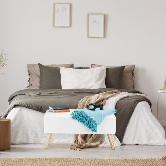 zitbank met opbergruimte - 39,5 x 79,5 x 39,5 cm - kussen - houten poten - halbank - blauw