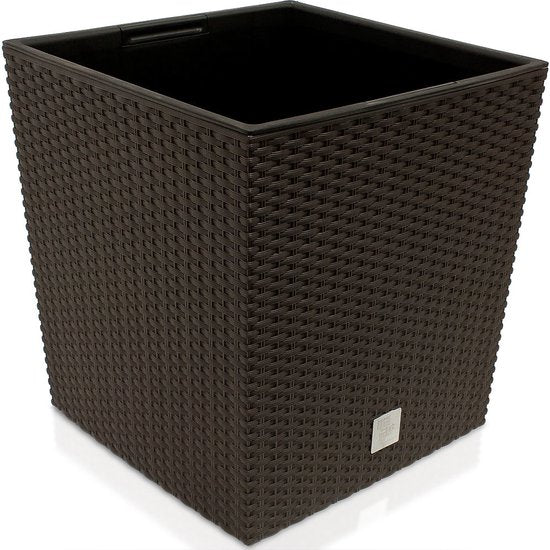 Prosperplast Bloempot/plantenpot Rato - rotan look - met binnenpot - bruin - 40 x 40 x 41 cm - kunststof