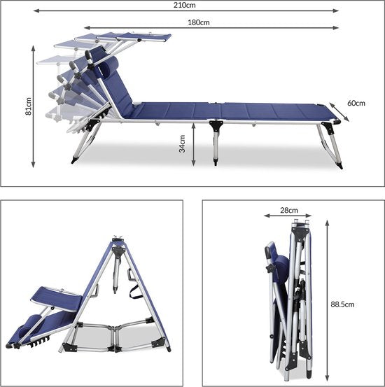 Ligstoel Bari Blauw 210x60x81cm