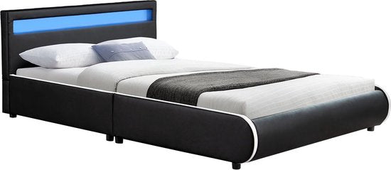 Gestoffeerd bed Sevilla - 140 x 200 cm - Zwart - LED Verlichting