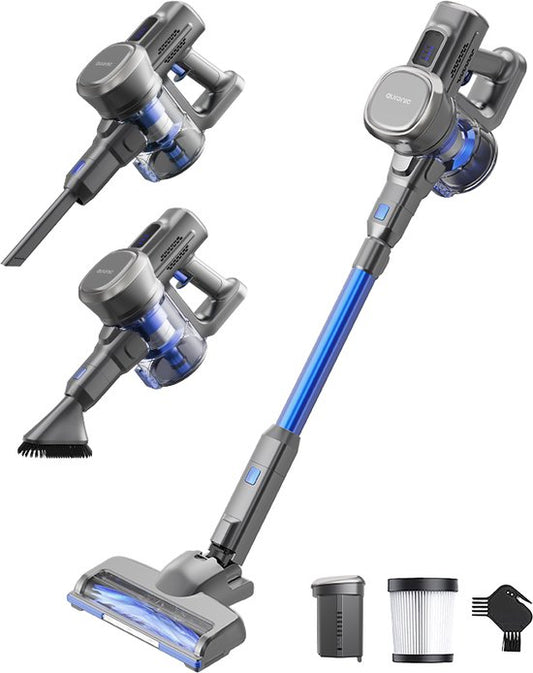 Auronic Steelstofzuiger Draadloos - Zelfstaande Steelstofzuiger - Zonder Zak - 220W - Vacuum Cleaner - Grijs/Blauw