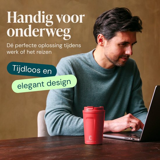 Castagnola Thermosbeker - Koffiebeker To Go - Travel Mug voor Koffie en Thee - Theebeker - 380 ML - RVS - Rood
