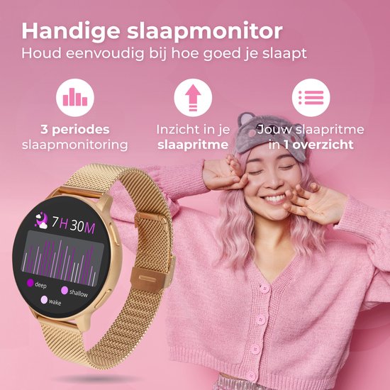 Nuvance - Smartwatch - Dames - 42mm - Bluetooth - Stappenteller - Hartslagmeter - GPS - Waterdicht - IOS/Android - Rosé Goud