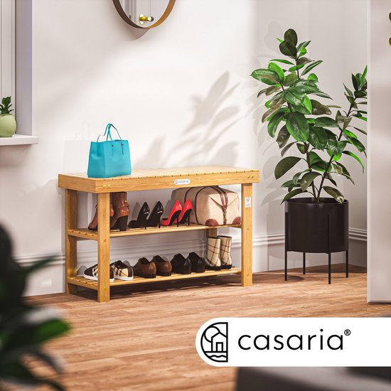 Casaria Schoenenrek - Zitbank 3 Schappen 90x33x46cm – Acaciahout