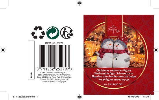 Christmas Gifts Kerst Beeld Sneeuwpoppenpaar - Beeldje 31CM - Kersversiering voor Binnen en Buiten