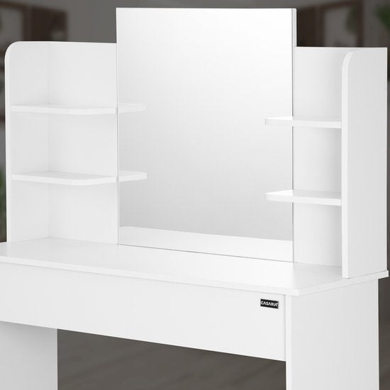 Casaria Make up tafel Lucia - Lade Spiegel LED 4 Planken 140x110 - Wit