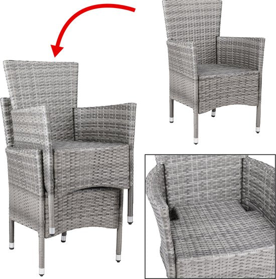 Casaria Polyrattan Tuinstoel - 2 Stuks Stapelbaar & Kussens - Grijs