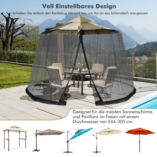Coast Parasol Klamboe voor Buiten met 2 Deuren en d=Dubbele Rits - 12,5 x 2,3 m Zwart