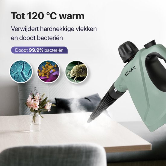 LUMAN 16 in 1 Stoomreiniger C3 - Steam Lock Functie - Handstoomreiniger - Handstomer - Vlekkenreiniger - Tapijtreiniger - Incl. Opbergtas en 16 Opzetstukken - 1050 Watt - 450 ML - Groen