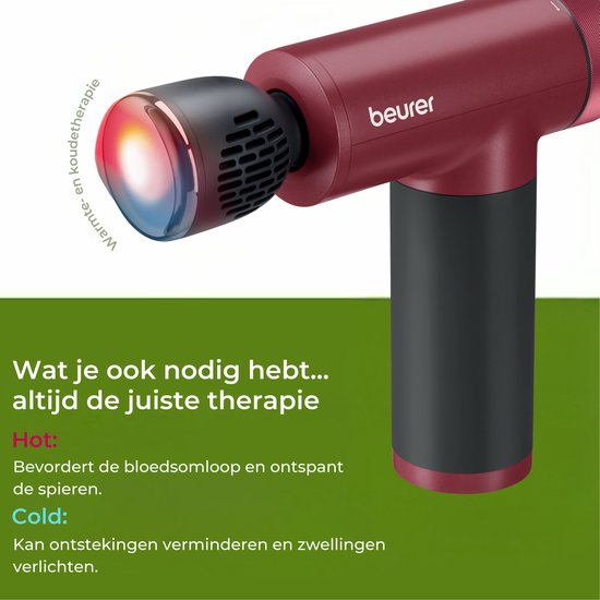 Beurer MG 195 HOT & COLD Limited Edition 25 Massage Gun - Verwarmt & koelt spieren - Incl. 7 opzetstukken - 9 Intensiteitsniveaus - Krachtige accu - Draadloos gebruik - 3 Jaar garantie - Bordeaux/zwart