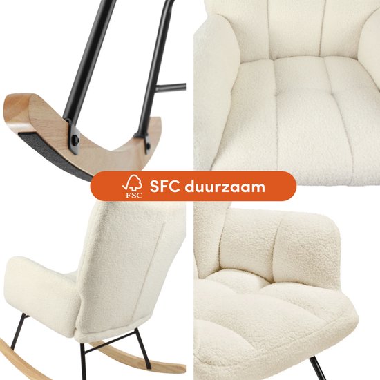 SITTT Schommelstoel - Relaxstoel babykamer - Fauteuil - Voedingsstoel - Roomwit - Beige