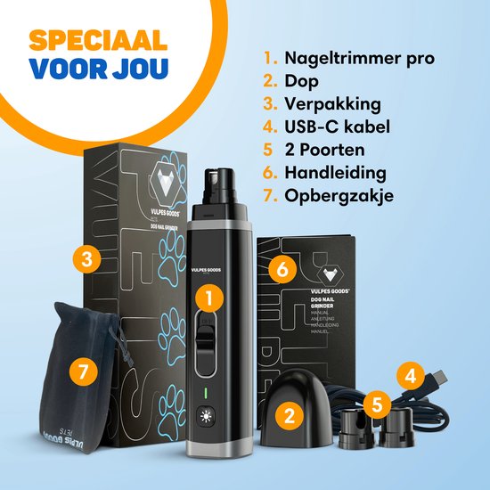 Vulpes Goods®Huisdier Elektrische Nagelvijl - Diamant Vijlkop - Oplaadbaar - Zwart