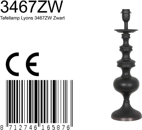Anne Lighting tafellamp Lyons - zwart - metaal - 15,5 cm - E27 fitting - 3467ZW