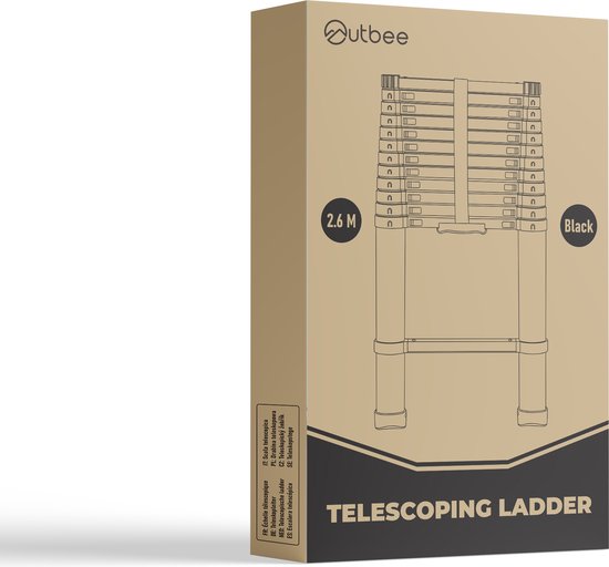 Outbee Telescopische Ladder - Telescopische Vouwladder - 2,6m Werkhoogte - Aluminium - Zwart
