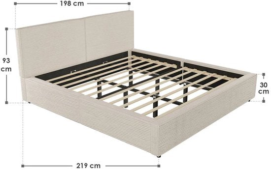 Gestoffeerd Bed Salerno - Corduroy - 180x200cm - Beige