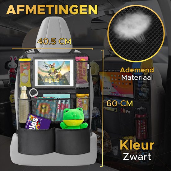 Toivo Set van 2 Luxe Autostoel Organizer - Waterafstotend Oxford Materiaal - Zwart - Tablet Houder - Auto-Organizer