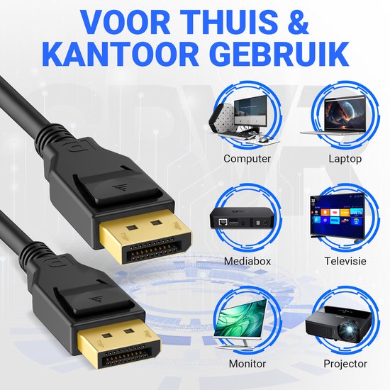 DisplayPort Kabel 1.4 - male to male - 8K 60Hz - 4K 144Hz - DP kabel - 5 meter