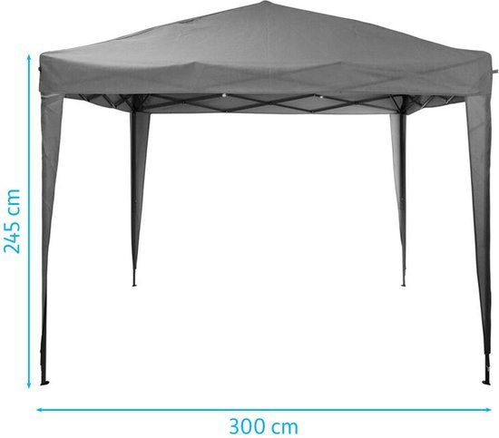 Pro Garden - Easy-Up Partytent - 300 x 300 x 245 cm - Grijs & Polyethylene - Opvouwbaar & Waterafstotend - Inclusief Draagtas - Voor Tuinfeesten & Evenementen