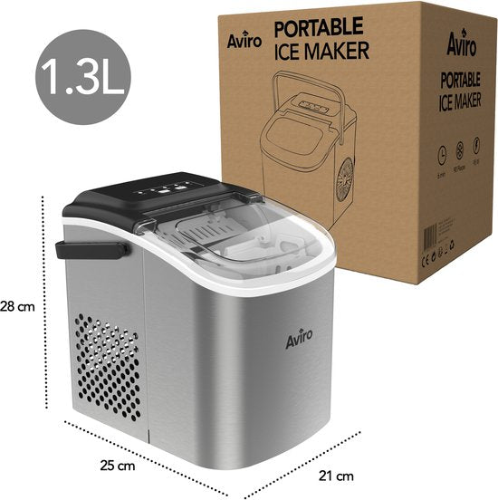 Aviro IJsblokjesmachine - 1,3L - Met IJsschep - Zelfreinigingsfunctie - 12KG / 24U - 9 Blokjes / 6 Min - Zilver