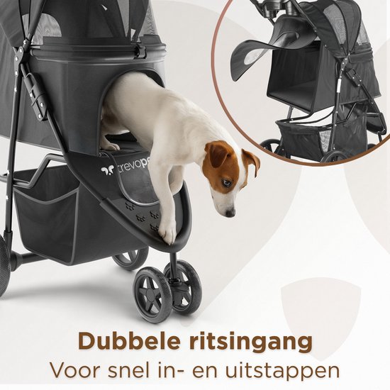 TrevoPet® Inklapbare Hondenbuggy - Voor Kleine en Middelgrote Honden tot 15 kg - Waterafstotend met Bekerhouder, Opbergmand - Zwart