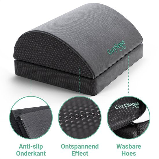 CozySense® Voetensteun Bureau - Ergonomische Voetenbankje - Geschikt voor Thuis of Kantoor - Voetenkussen - 2 Verstelbare Hoogtes - Anti-Slip - Hoes met Massage-functie - Wasbaar - Zwart
