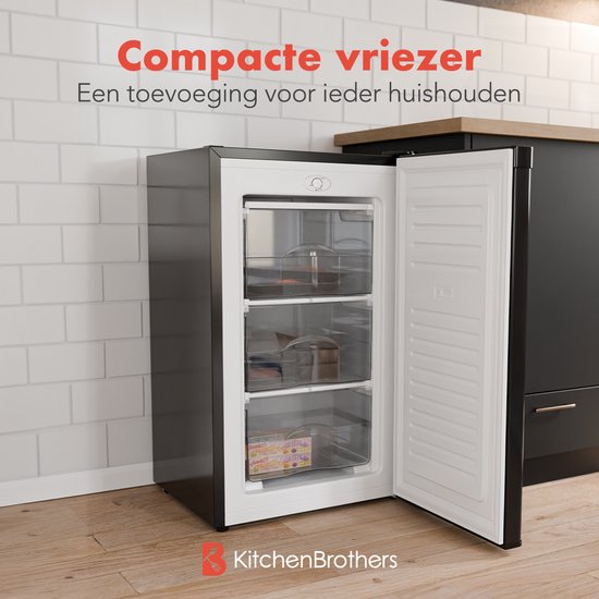 KitchenBrothers Vriezer - 64L - Compact Tafelmodel - 3 Vrieslades - Diepvrieskast - Vrijstaand - Zwart
