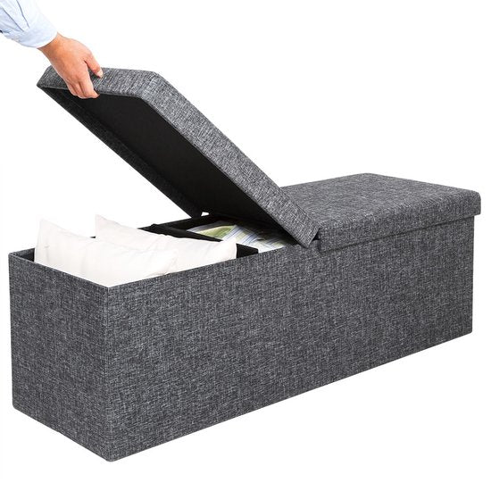 Casaria Zitbank met Opbergruimte - 115x40x40cm 131L Linnen Look – Donkergrijs