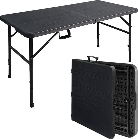 LifeGoods Inklapbare Tafel - 124x61,5 cm - Stevige Klaptafel - Weerbestendig - Inklapbare eettafel - Campingtafel - Vouwtafel voor Binnen en Buiten - Zwart houtnerf
